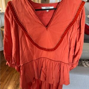 crosby. Women's Rust Blouse with Pleated Trim